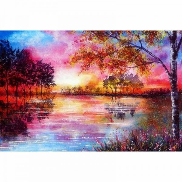 Schilderij van een kleurrijk landschap