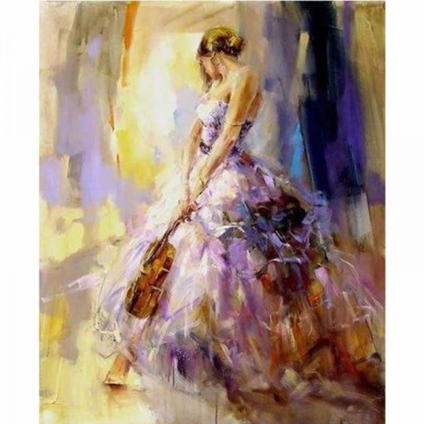 Schilderij meisje in paarse jurk