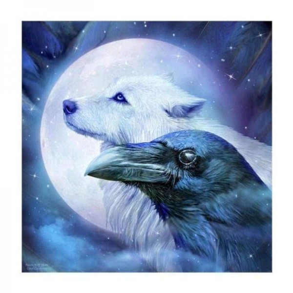 Volledige boor - 5D DIY Diamond Painting Kits Dream Moon Kleurrijke Sky Wolf en Eagle