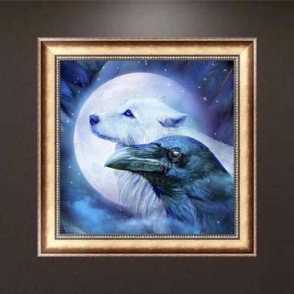Volledige boor - 5D DIY Diamond Painting Kits Dream Moon Kleurrijke Sky Wolf en Eagle