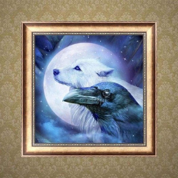Volledige boor - 5D DIY Diamond Painting Kits Dream Moon Kleurrijke Sky Wolf en Eagle