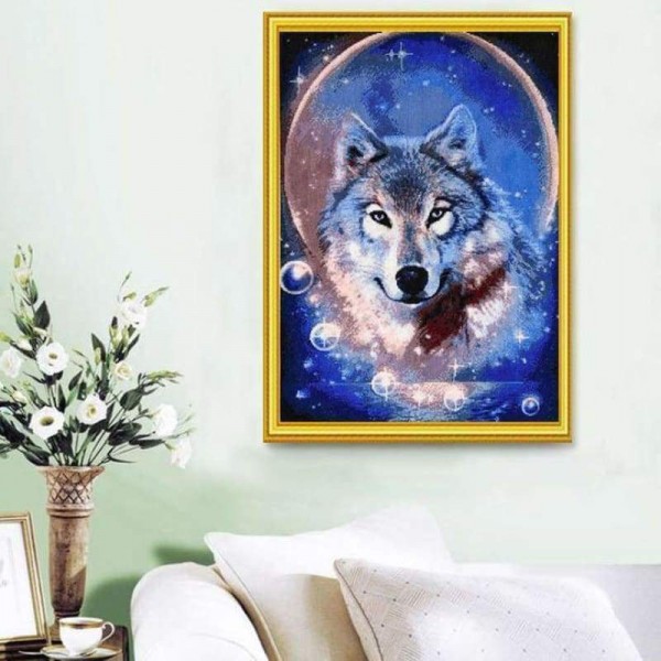 Volledige boor - 5D DIY Diamond Painting Kits Kleurrijke Dream Moon Wolf