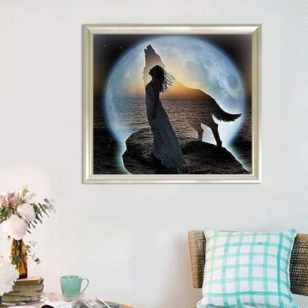 Volledige boor - 5D DIY Diamond Painting Kits Dream Moon Wolf and Beauty