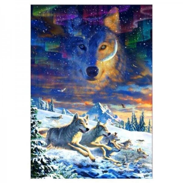 Volledige boor - 5D DIY Diamond Painting Kits Dream Moon Family Wolf