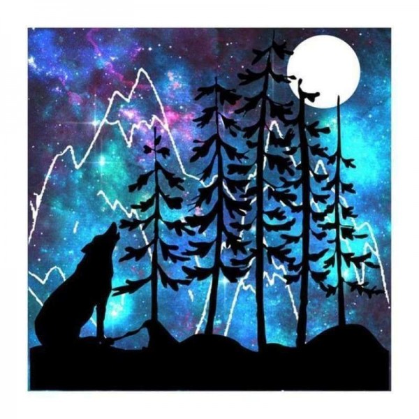 Volledige boor - 5D DIY Diamond Painting Kits Dream Wolf Forest Mountain Moon