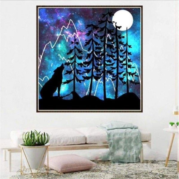 Volledige boor - 5D DIY Diamond Painting Kits Dream Wolf Forest Mountain Moon