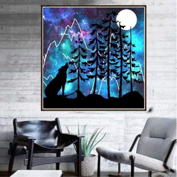 Volledige boor - 5D DIY Diamond Painting Kits Dream Wolf Forest Mountain Moon