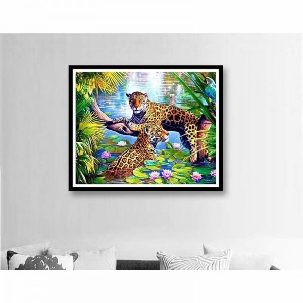 DOUBLE Hot Sale Animal Portrait Leopard Full Vorm steentjes - 5D Diy Diamond Painting Kits VM8062