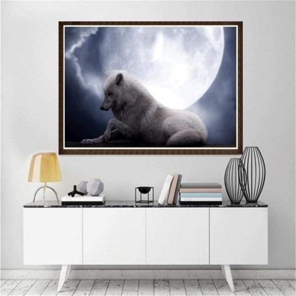 Volledige boor - 5D DIY Diamond Painting Kits Dream White Wolf Moon