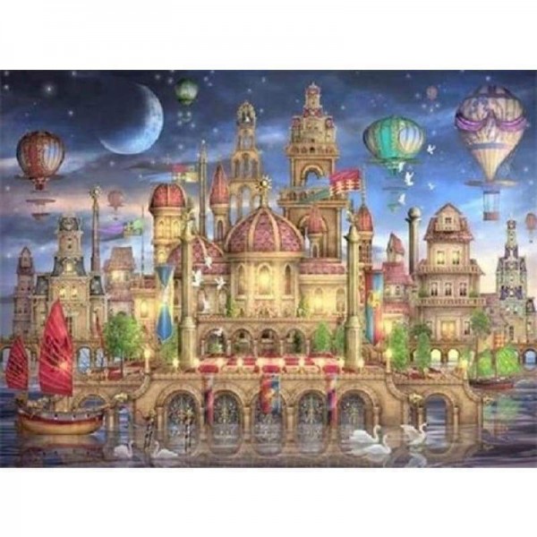 Volledige boor - 5D DIY Diamond Painting Kits Kleurrijke Cartoon Grand Castle heteluchtballon