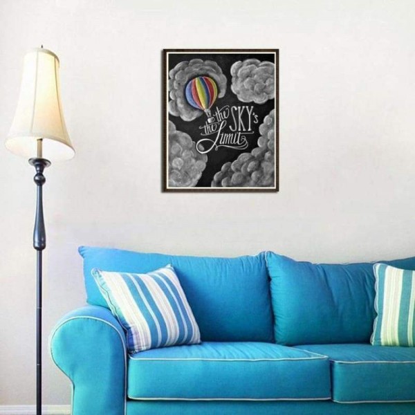 Volledige boor - 5D DIY Diamond Painting Kits Heteluchtballon vliegen naar de hemel Blackboard