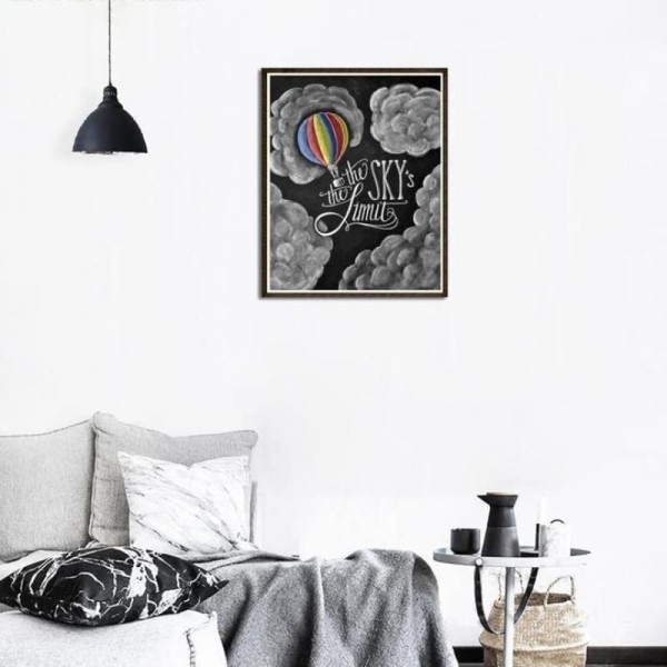 Volledige boor - 5D DIY Diamond Painting Kits Heteluchtballon vliegen naar de hemel Blackboard