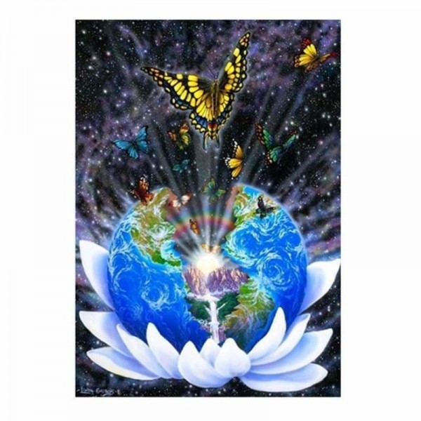 Volledige boor - 5D DIY Diamond Painting Kits Cartoon Butterfly Earth Lotus