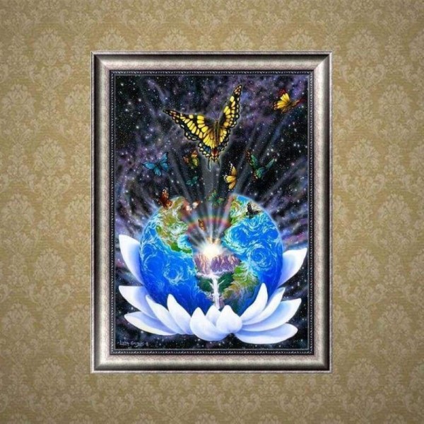 Volledige boor - 5D DIY Diamond Painting Kits Cartoon Butterfly Earth Lotus