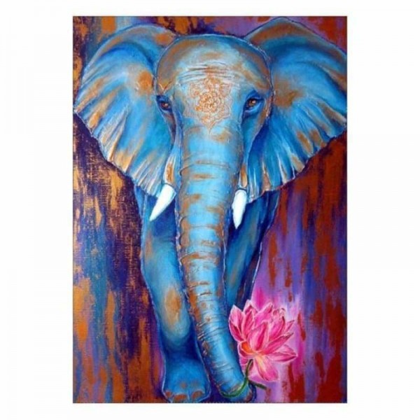 Volledige boor - 5D DIY Diamond Painting Kits Cartoon aquarel blauwe olifant Lotus