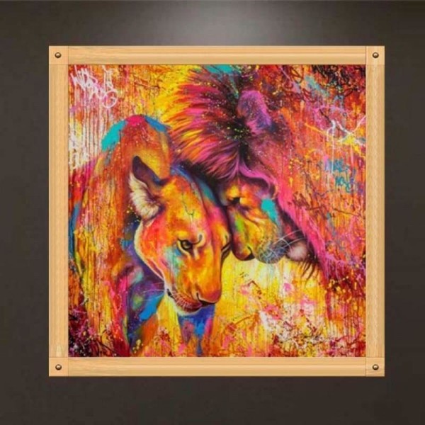 Kleurrijke verliefde leeuwen