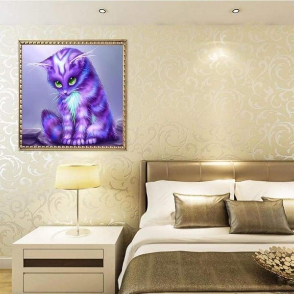 Dream Lavender Little Cat Diy Volledige Boor - 5D Cross Stitch Diamond Painting Kits