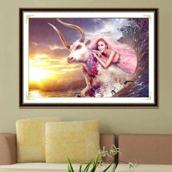 Volledige boor - 5D DIY Diamond Painting Kits Beautiful Fantasy Beauty and the Cow in Wave