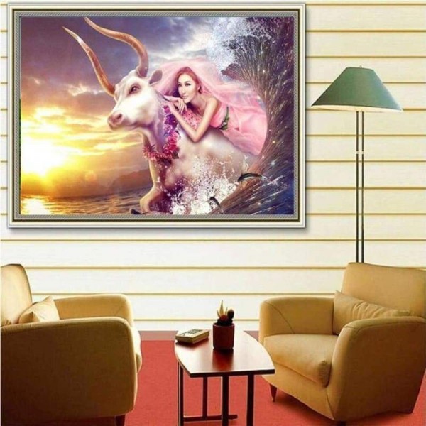 Volledige boor - 5D DIY Diamond Painting Kits Beautiful Fantasy Beauty and the Cow in Wave