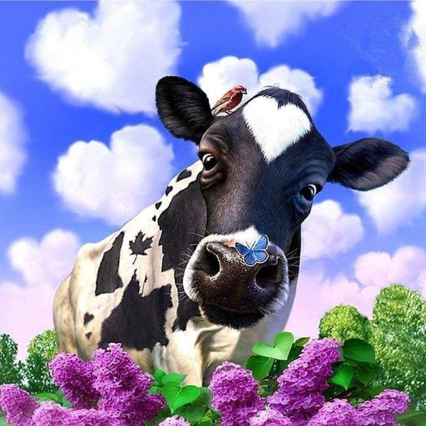 Volledige boor - 5D DIY Diamond Painting Kits Cute Cow Love Cloud
