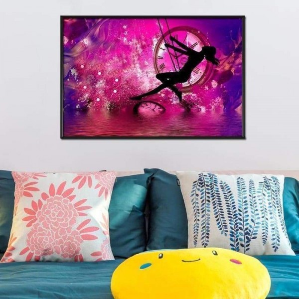 Volledige boor - 5D DIY Diamond Painting Kits Fantasy Pink Clock Girl SwIng