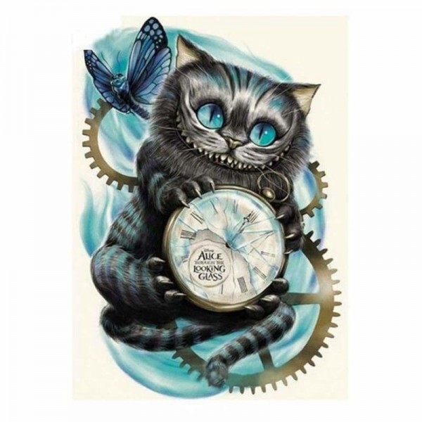 Volledige boor - 5D DIY Diamond Painting Kits Cartoon Bizarred Cat Clock