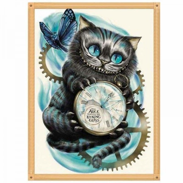 Volledige boor - 5D DIY Diamond Painting Kits Cartoon Bizarred Cat Clock