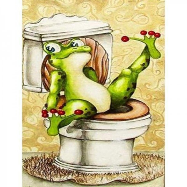 Volledige boor - 5D DIY Diamond Painting Kits Cartoon Funny Frog Toilet