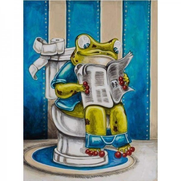 Volledige boor - 5D DIY Diamond Painting Kits Funny Reading Krant Toilet Frog