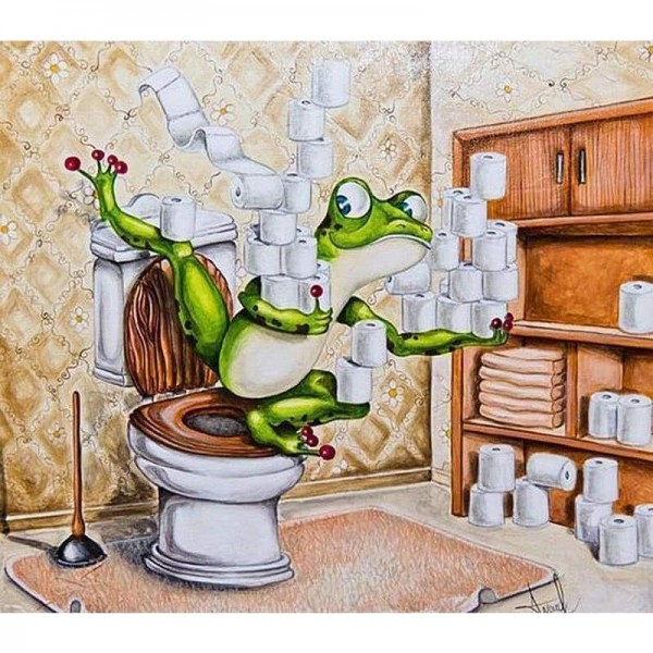 Volledige boor - 5D DIY Diamond Painting Kits Funny Frog Toilet