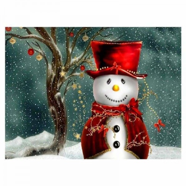 Sneeuwpop met rode jas en hoed