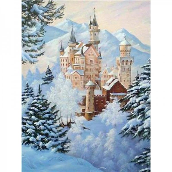 Volledige boor - 5D DIY Diamond Painting Kits Cartoon landschap Winter Castle