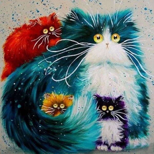 DOUBLE Full Vorm steentjes - 5D DIY Diamond Painting Kits Watercolor Cartoon Cat Family