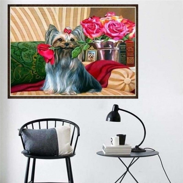Volledige boor - 5D DIY Diamond Painting Kits Cartoon Pet Dog Rose
