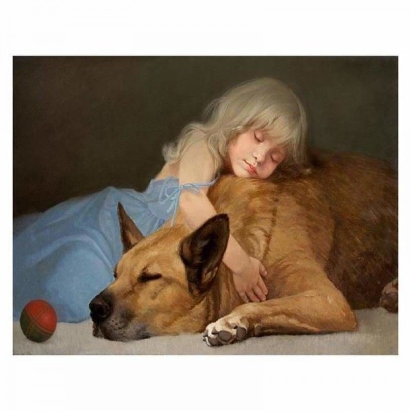 Volledige boor - 5D Diamond Painting Kits Slepping Warm Little Girl and Big Dog