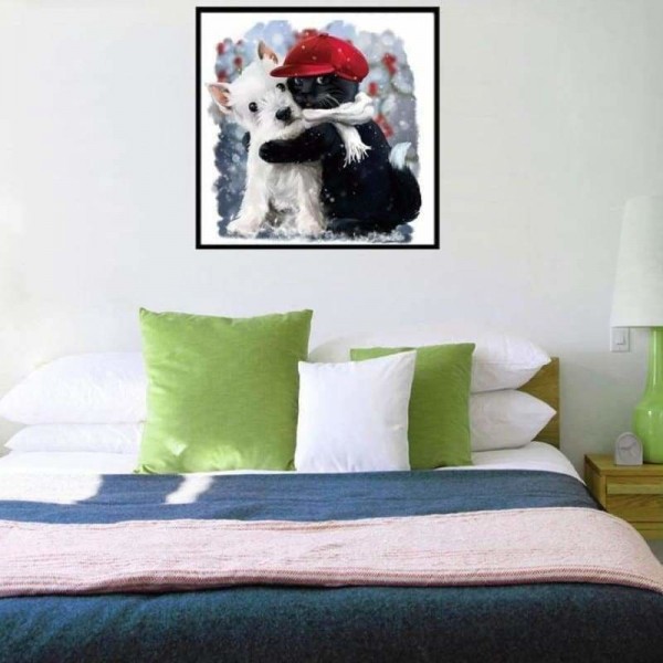 Volledige boor - 5D DIY diamant schilderij Kits zwart wit aquarel huisdier hond