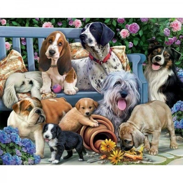 Honden en puppy's - Diamant schilderij vol boor -
