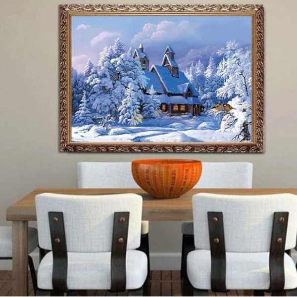 Volledige boor - 5D DIY Diamond Painting Kits Besneeuwd huisje in de winter