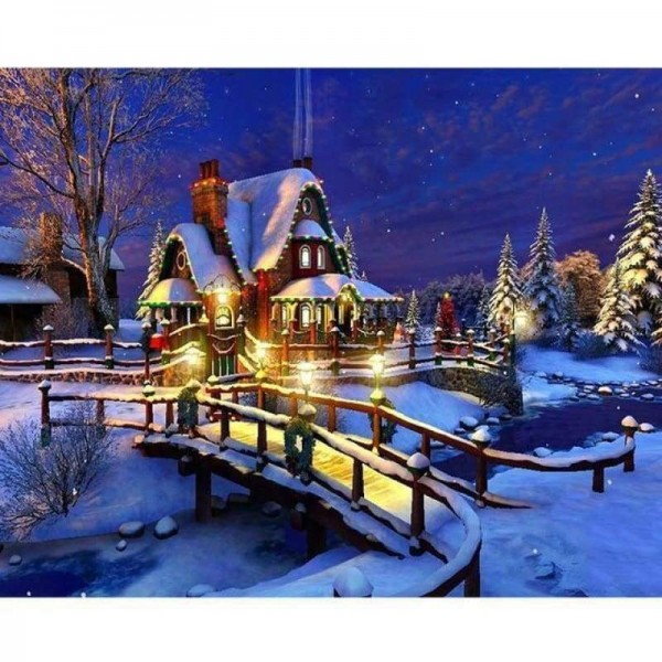Volledige boor - 5D DIY Diamond Painting Kits Winterlandschap Sneeuwhuisje