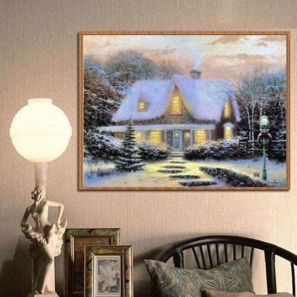 Volledige boor - 5D DIY Diamond Painting Kits Besneeuwd huisje in de winter