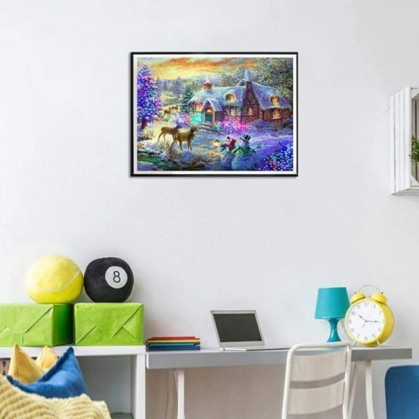 Volledige boor - 5D DIY Diamond Painting Kits Besneeuwd huisje in de winter
