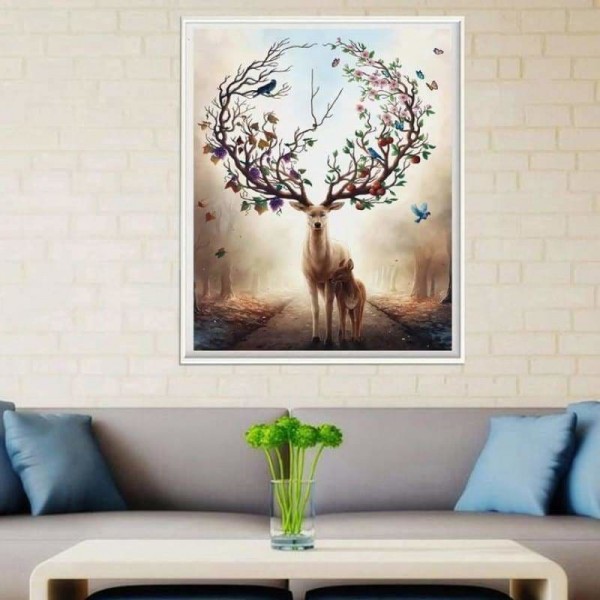 Volledige boor - 5D DIY Diamond Painting Kits Fantasy Lovely Deer Butterfly Horn