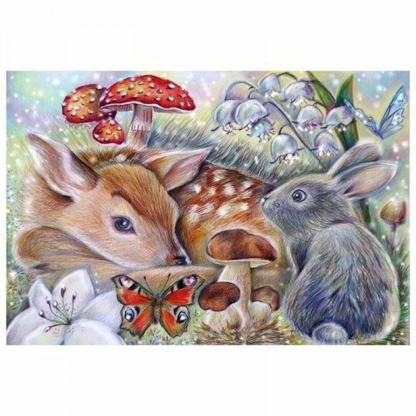 Volledige boor - 5D DIY Diamond Painting Kits Cartoon Farm Animal Rabbit Hert