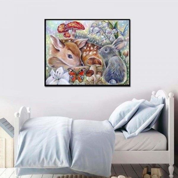 Volledige boor - 5D DIY Diamond Painting Kits Cartoon Farm Animal Rabbit Hert