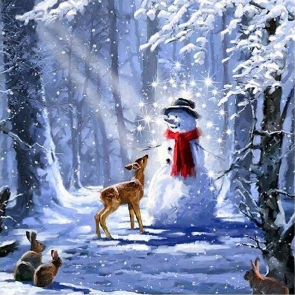 Volledige boor - 5D DIY Diamond Painting Kits Winterlandschap Kerstsneeuwman Herten Konijnen