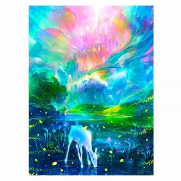 Volledige boor - 5D DIY Diamond Painting Kits Fantasy Kleurrijk kasteel en herten