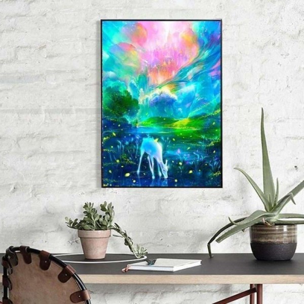 Volledige boor - 5D DIY Diamond Painting Kits Fantasy Kleurrijk kasteel en herten