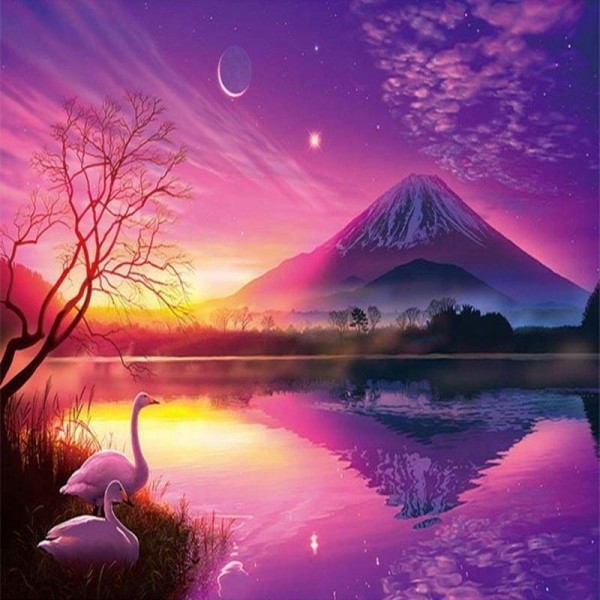 Vulkanisch meer in de zonsondergang
