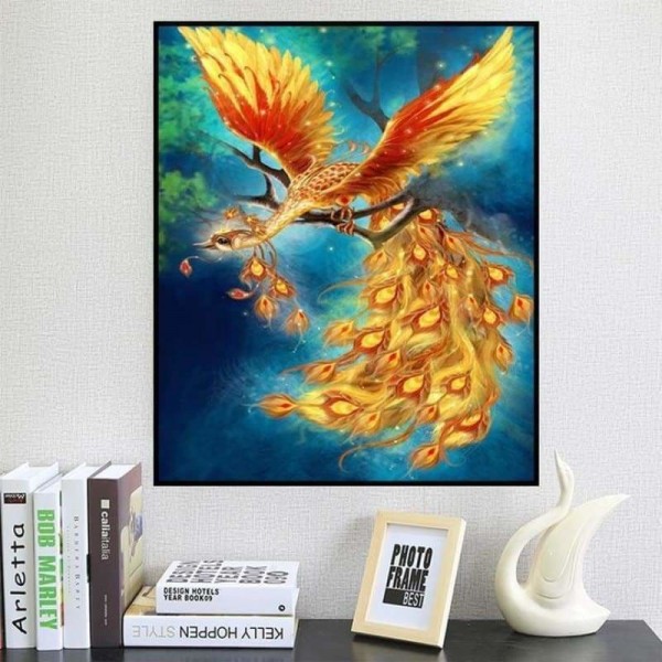 DOUBLE Full Vorm steentjes - 5D DIY Diamond Painting Kits Gold Phoenix on the Branches