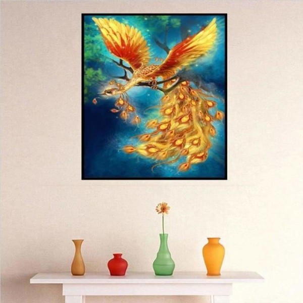 DOUBLE Full Vorm steentjes - 5D DIY Diamond Painting Kits Gold Phoenix on the Branches